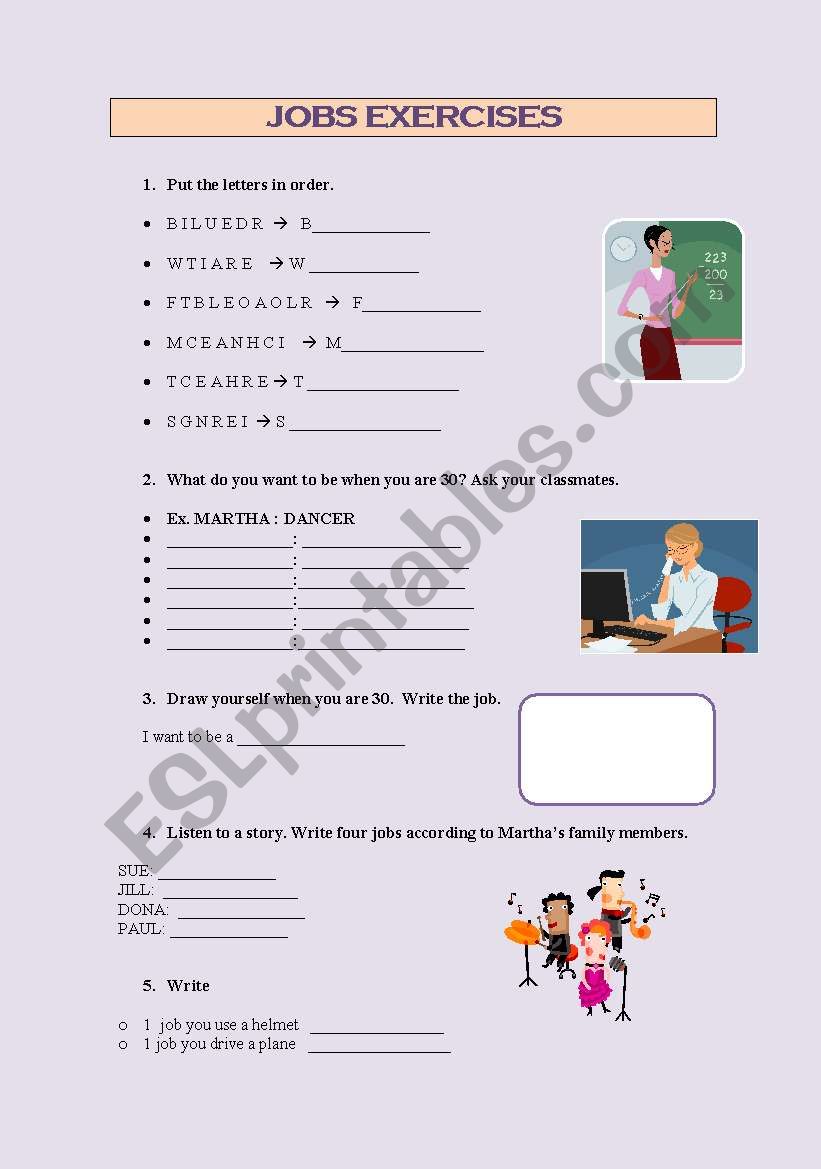 JOBS EXERCISES  worksheet