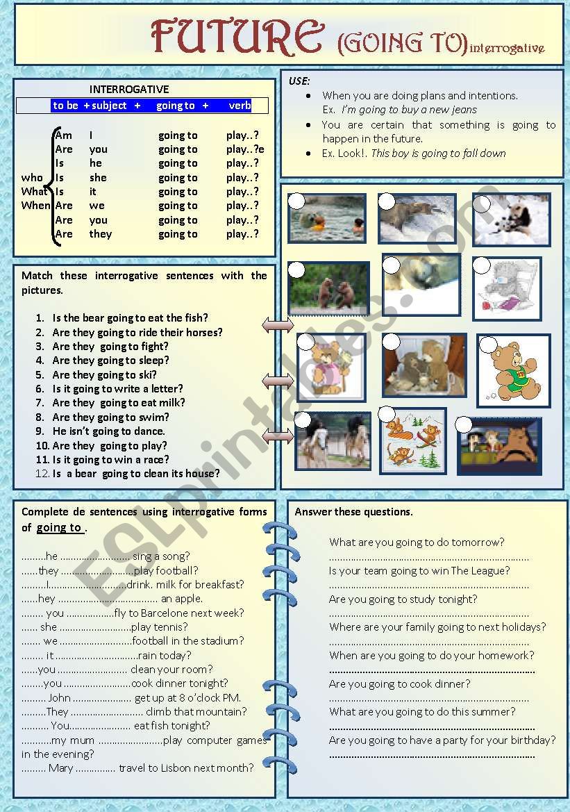 FUTURE, COING TO, QUESTIONS worksheet