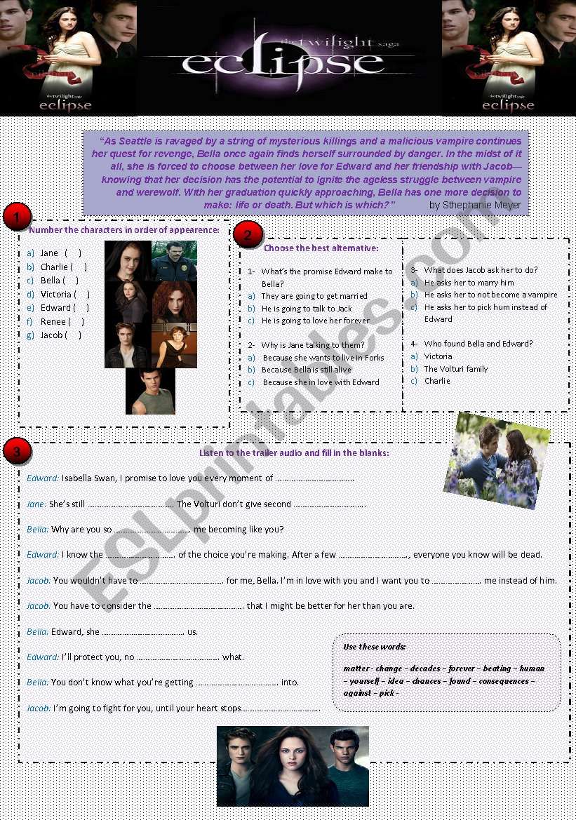 Eclipse- Twilight Saga worksheet