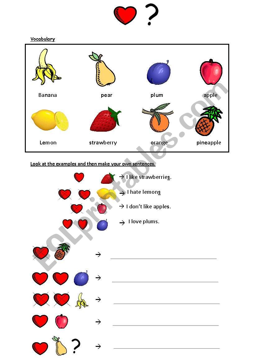 likes and dislikes worksheet