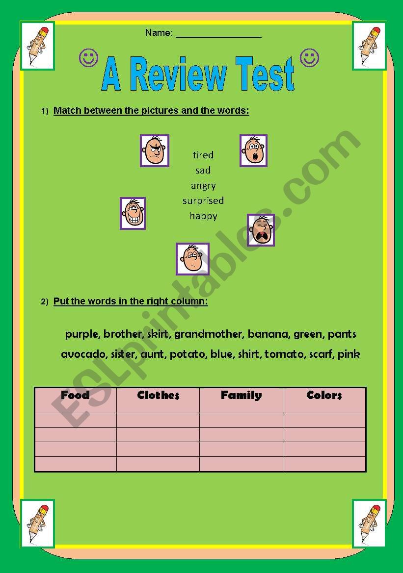 A Review Test / Diagnostic Test for New Pupils (2 pages)