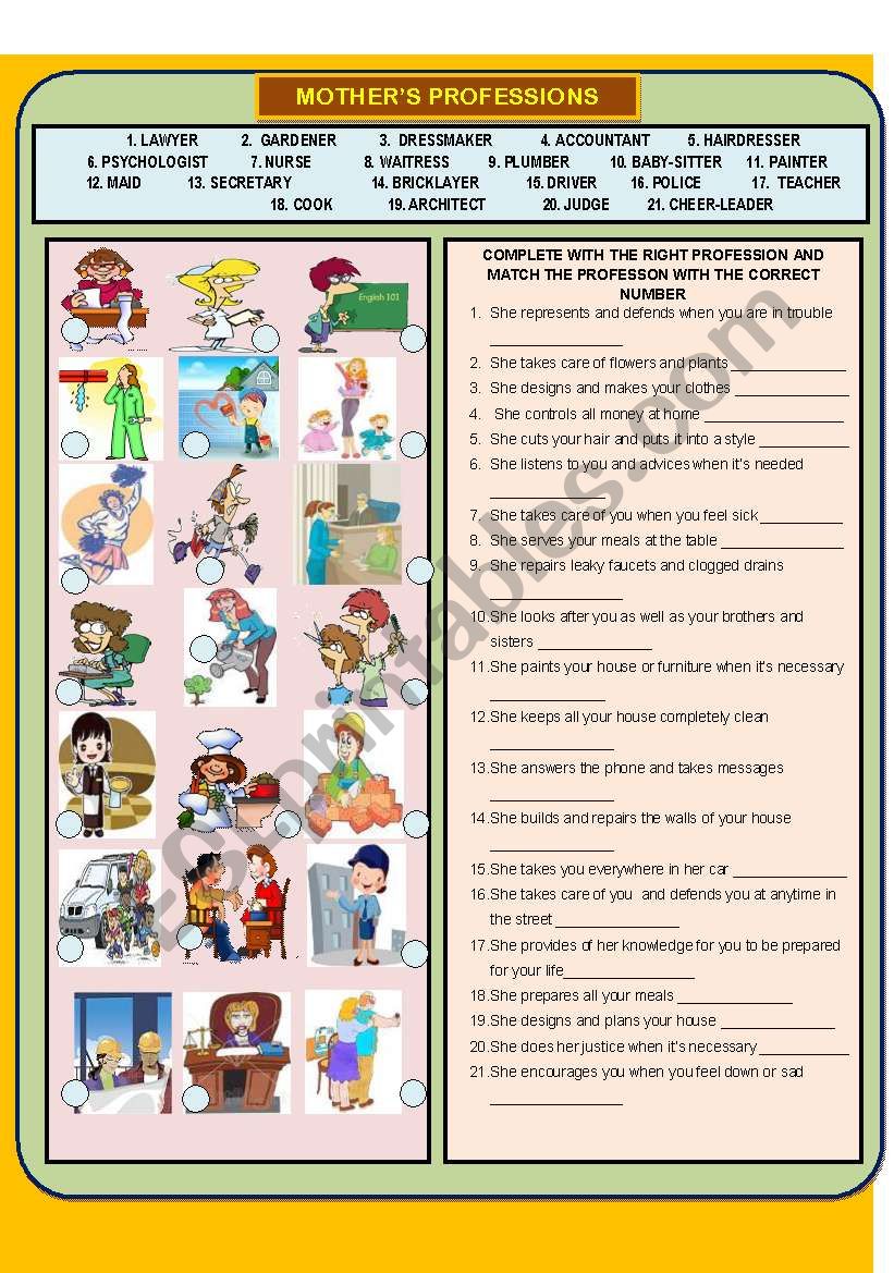 ALL MOTHERÂ´S PROFESSIONS worksheet