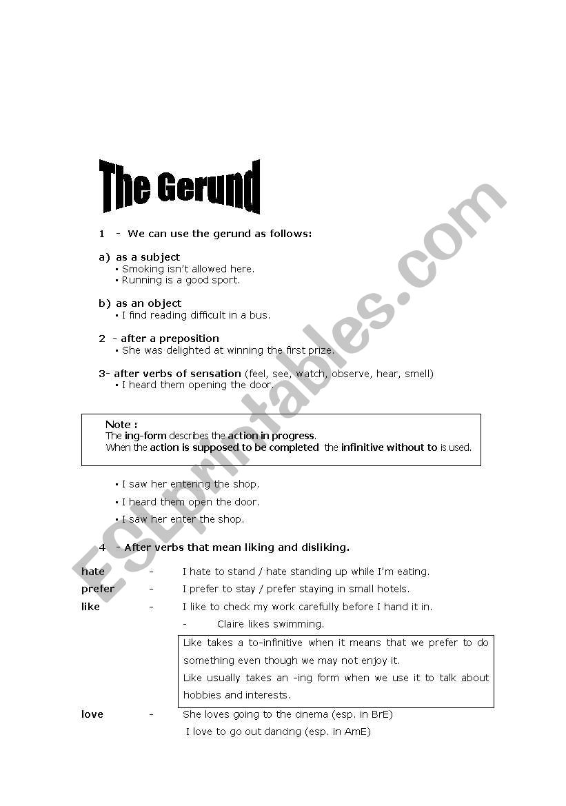 gerund vs infinitive worksheet