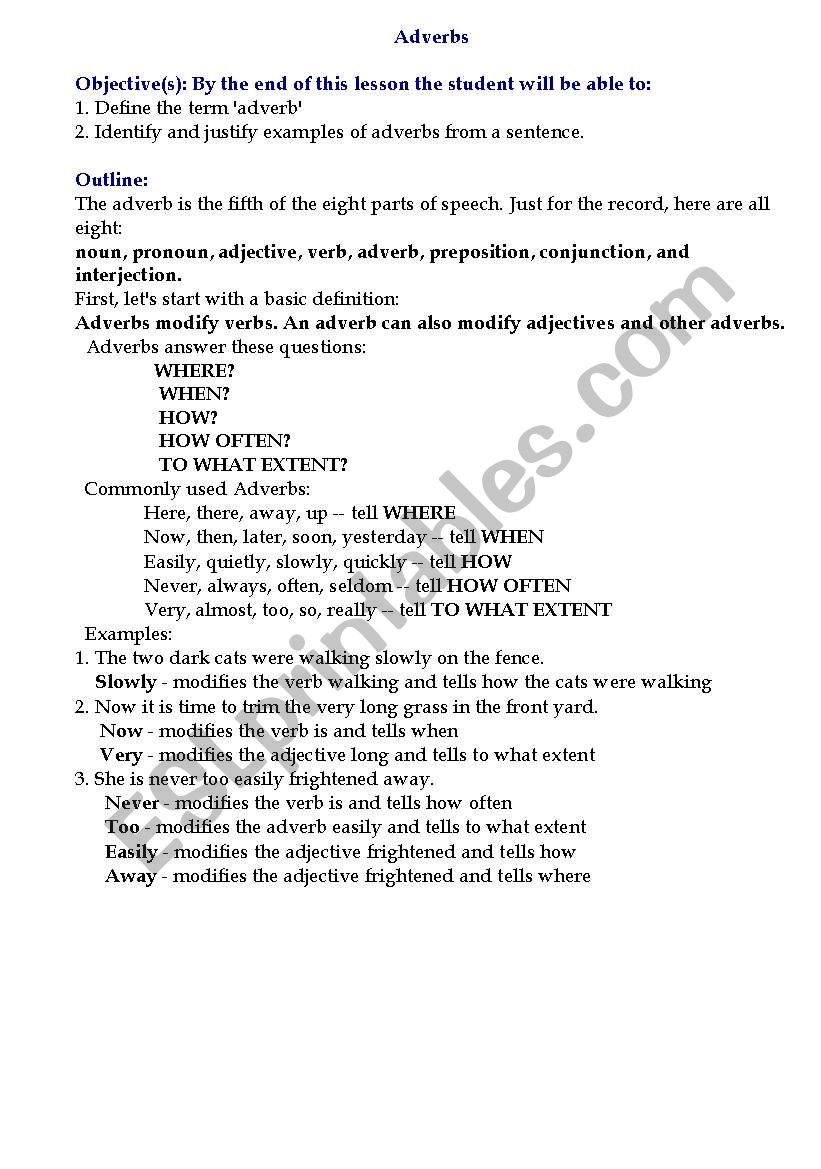 Adverbs worksheet