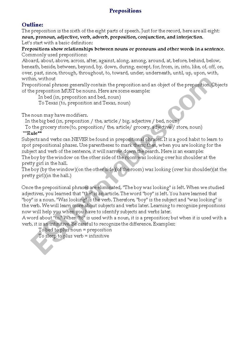 Preposition worksheet