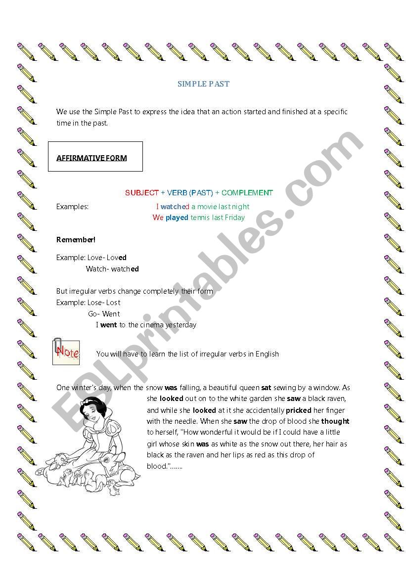 6 pages worksheet :Simple Past Explanation and exercises