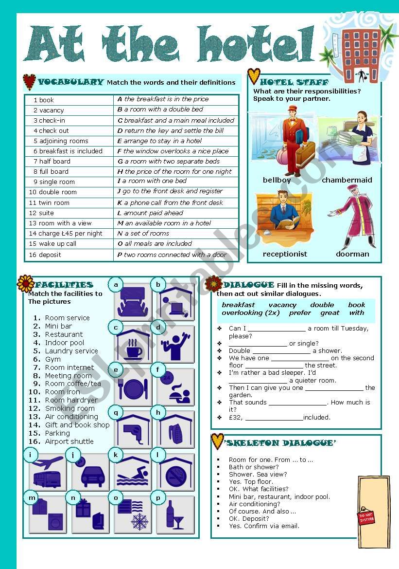 AT THE HOTEL worksheet