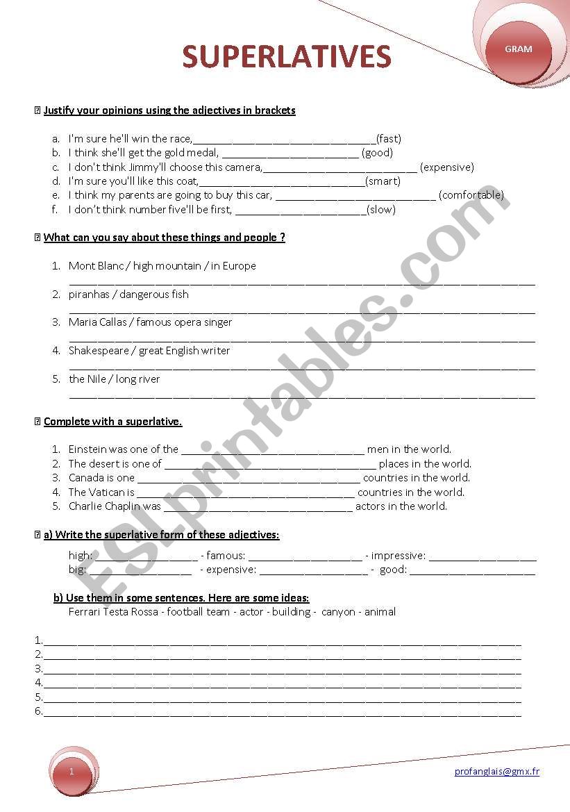 SUPERLATIVES worksheet