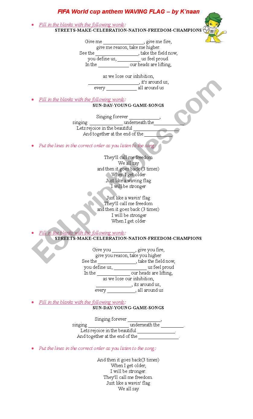 REAL FIFA World Cup Anthem worksheet
