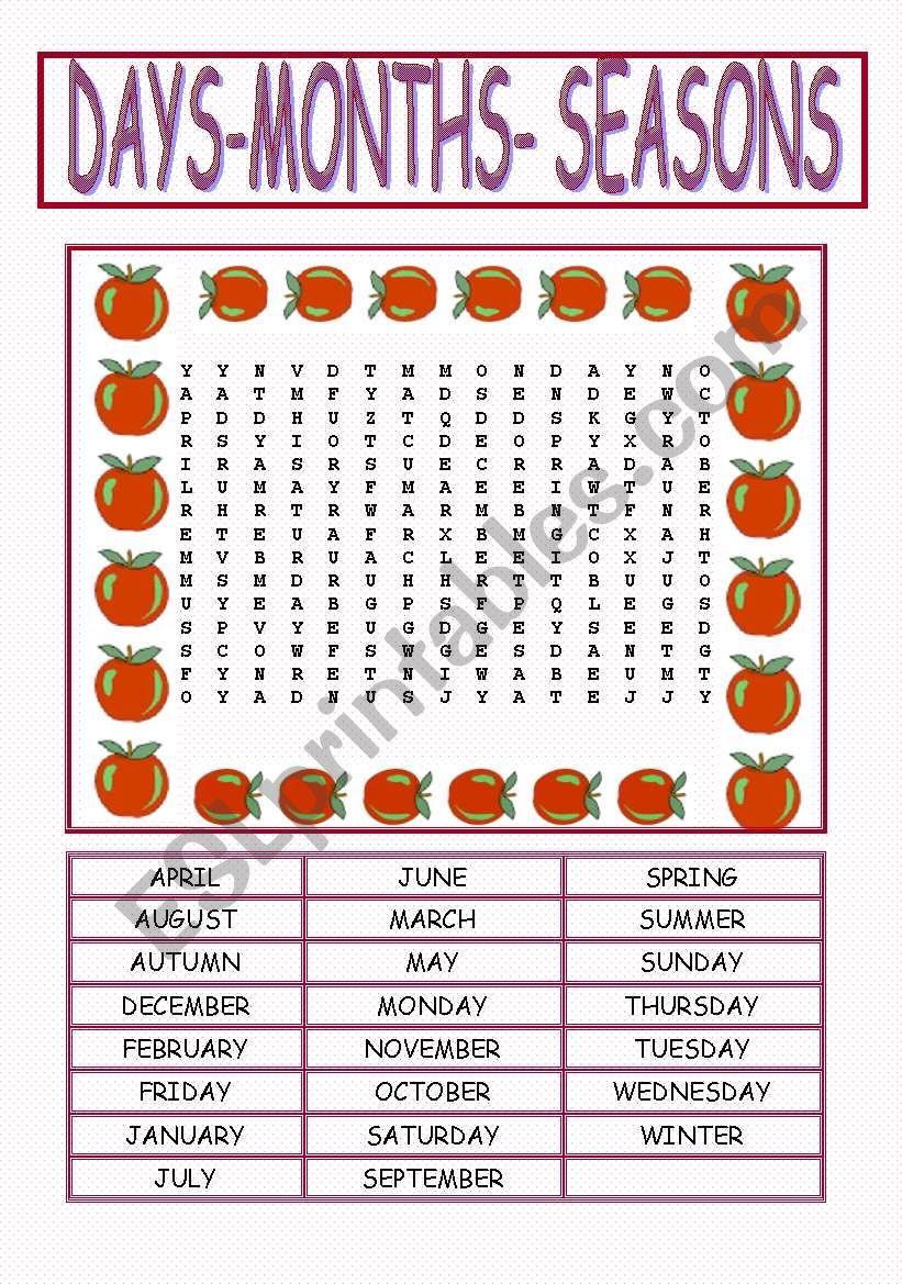 Days Months Seasons worksheet