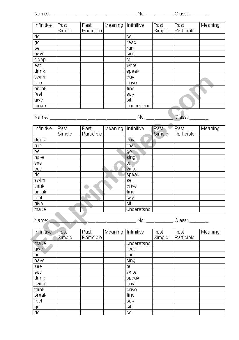 Verb Forms worksheet