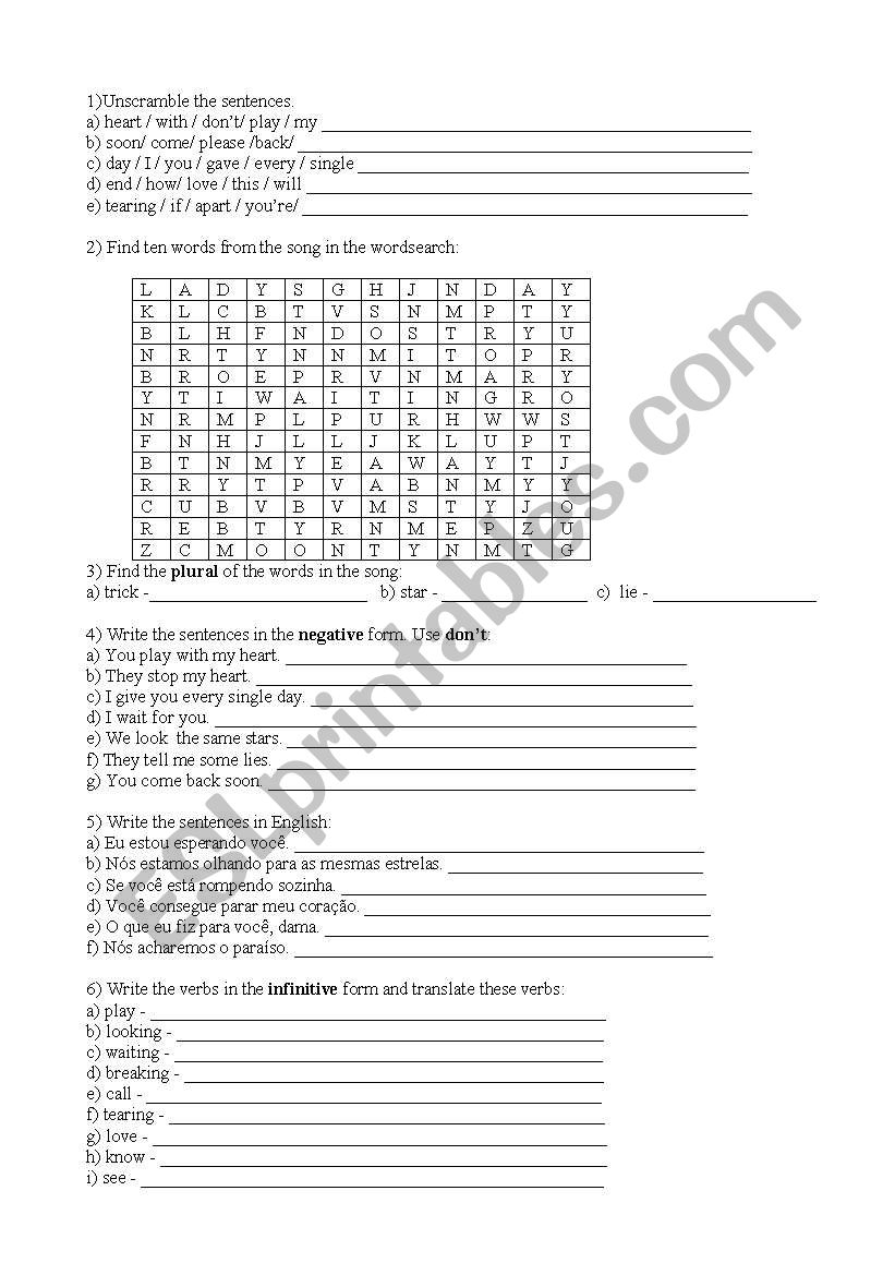 song Dont play with my heart worksheet