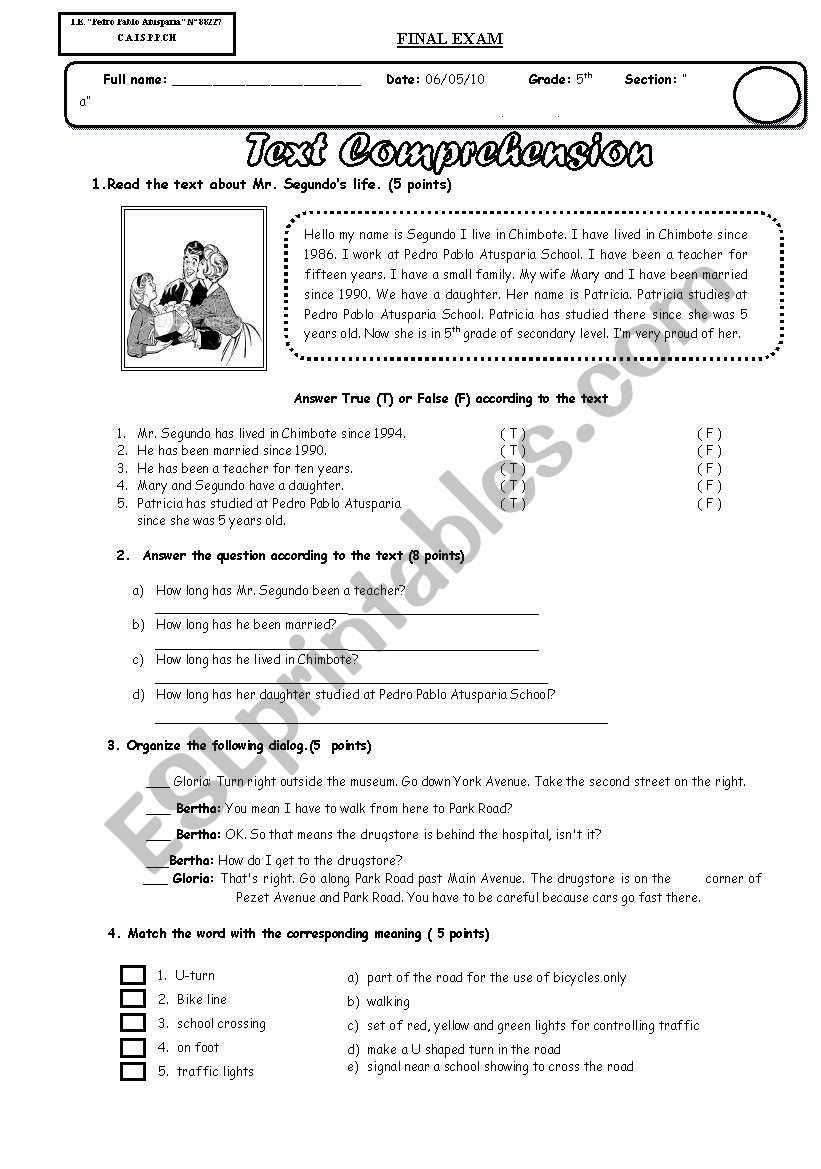 exam worksheet