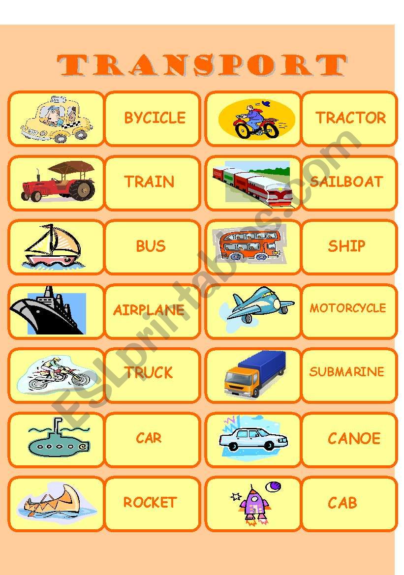 Transport domino worksheet