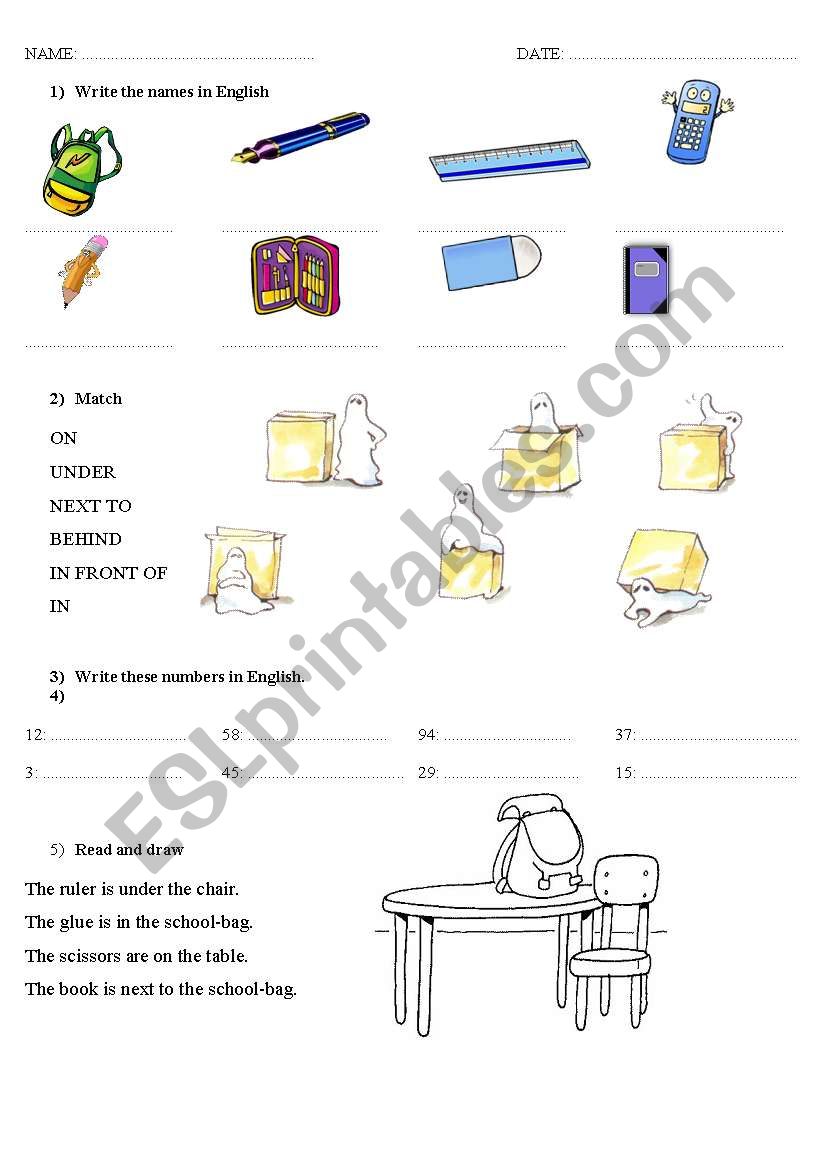 Revision of School Objects + Prepositions