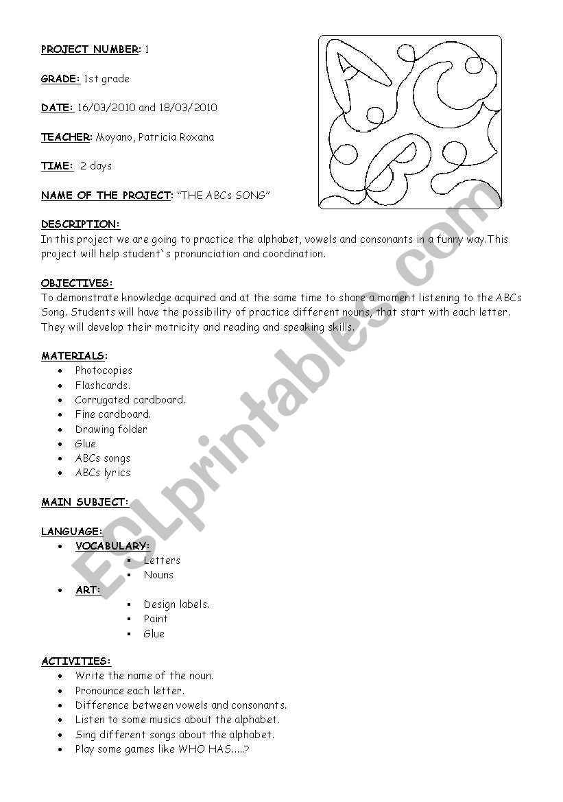 the abc song project worksheet