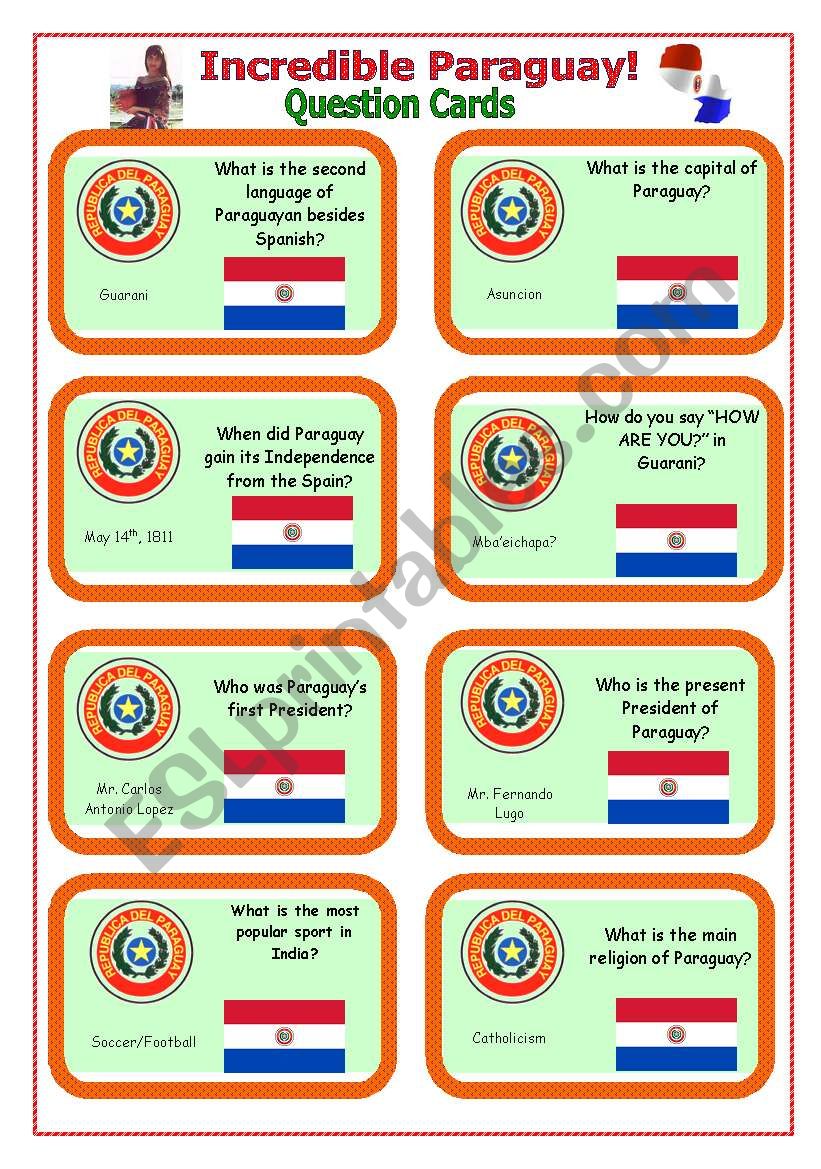 Paraguay Speaking Cards worksheet