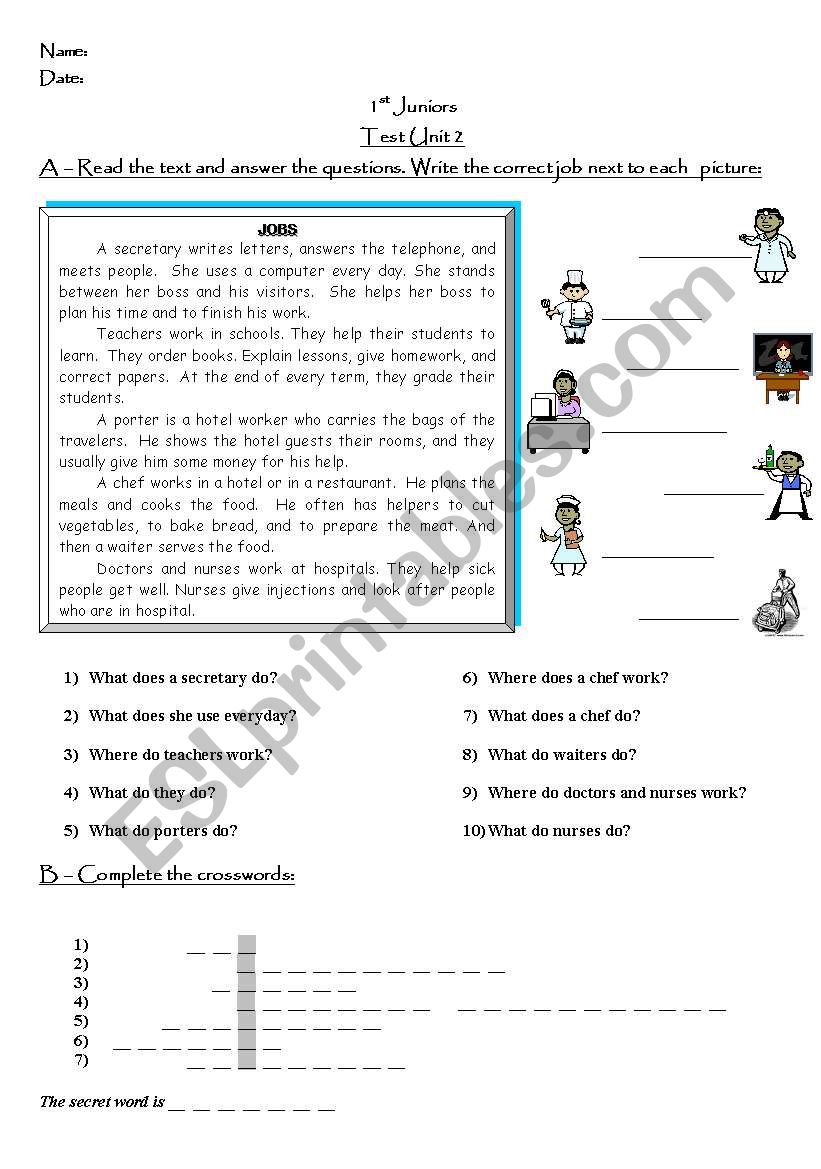 Jobs test worksheet