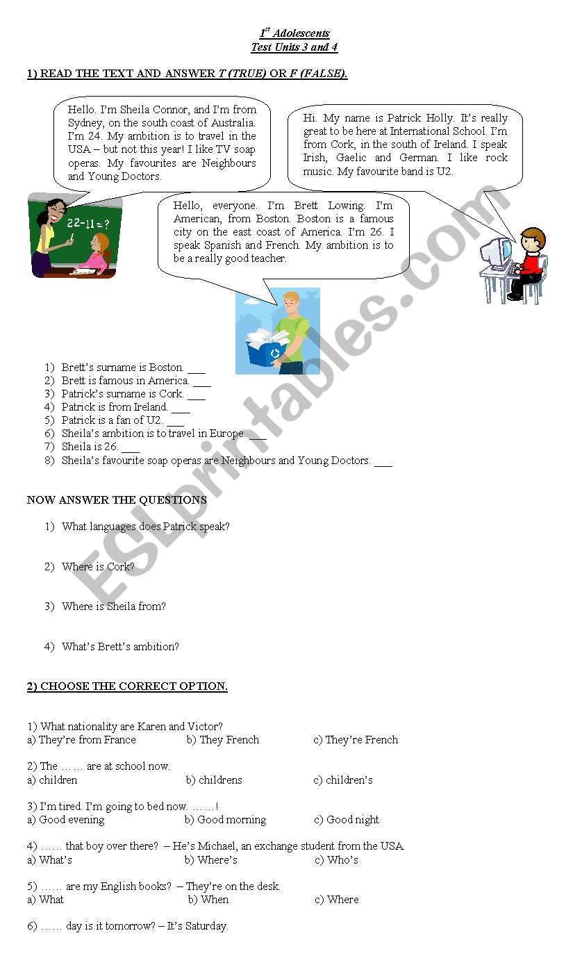 Reading and  other exercises worksheet