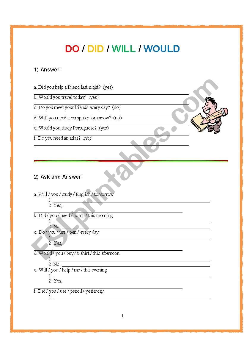 Do / Did / Will / Would worksheet