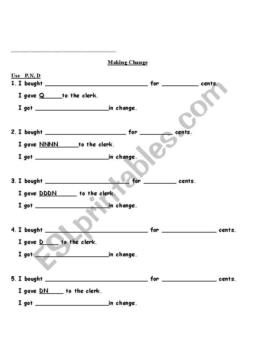 making change worksheet