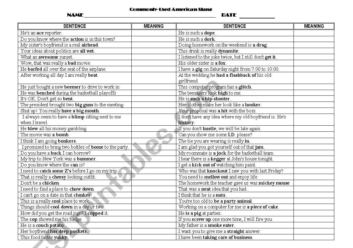 SLANG worksheet