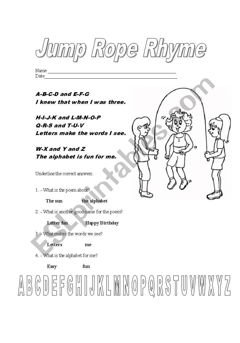jump rope rhyme    worksheet