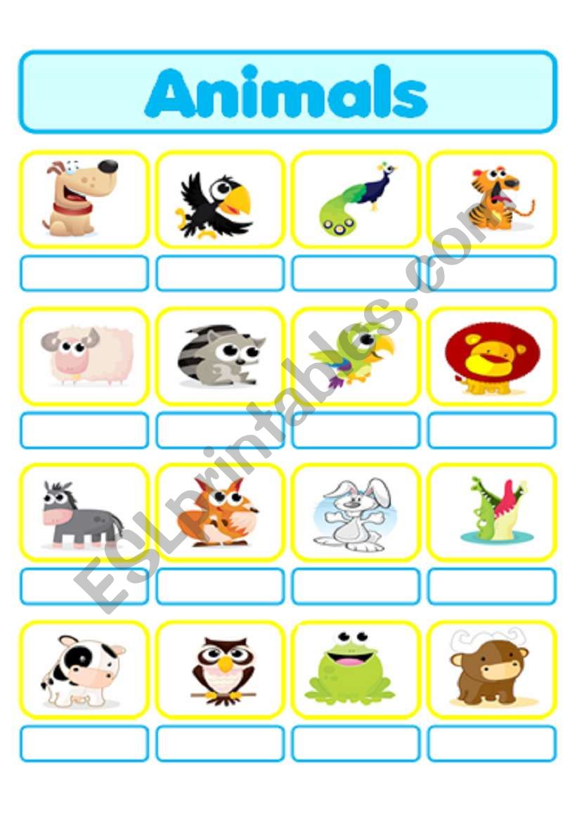 Write the names of the animals! - ESL worksheet by adriana_ms