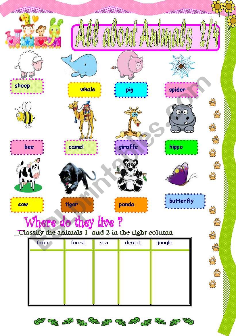 All about animals 2 worksheet