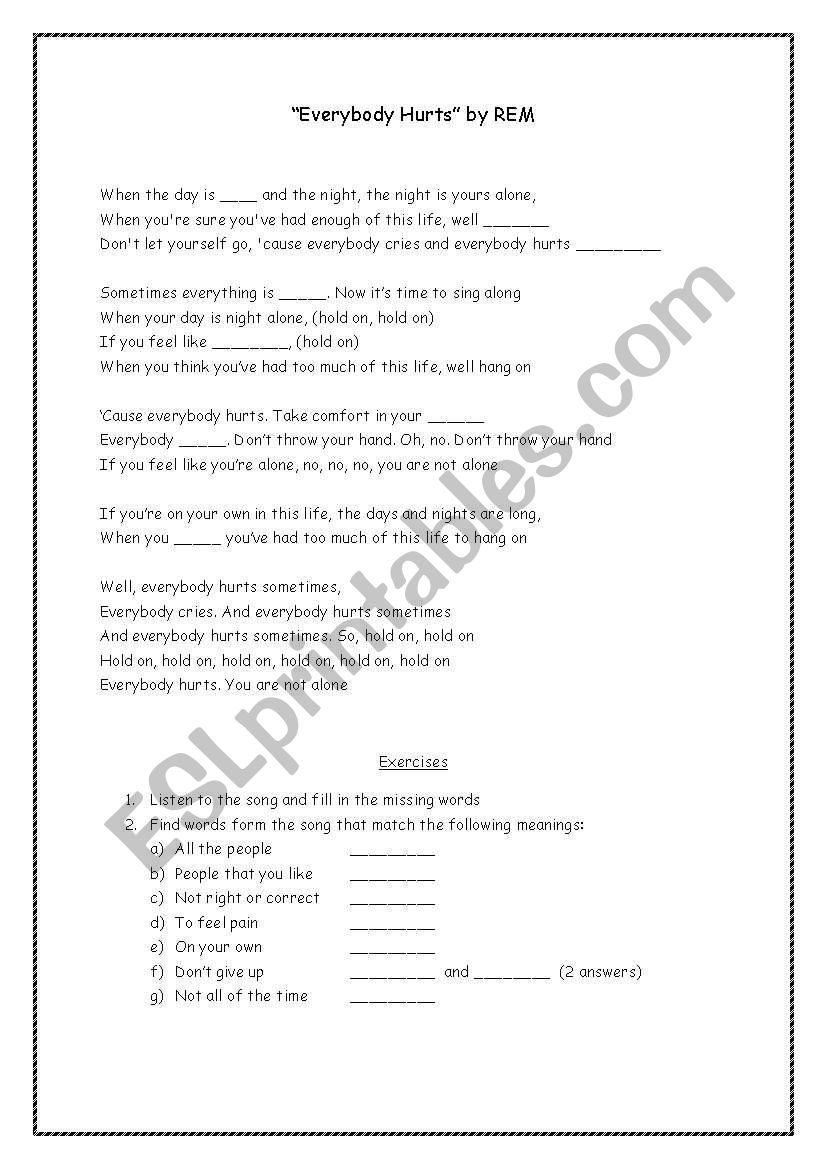 Song worksheet focusing on adverbs of frequency