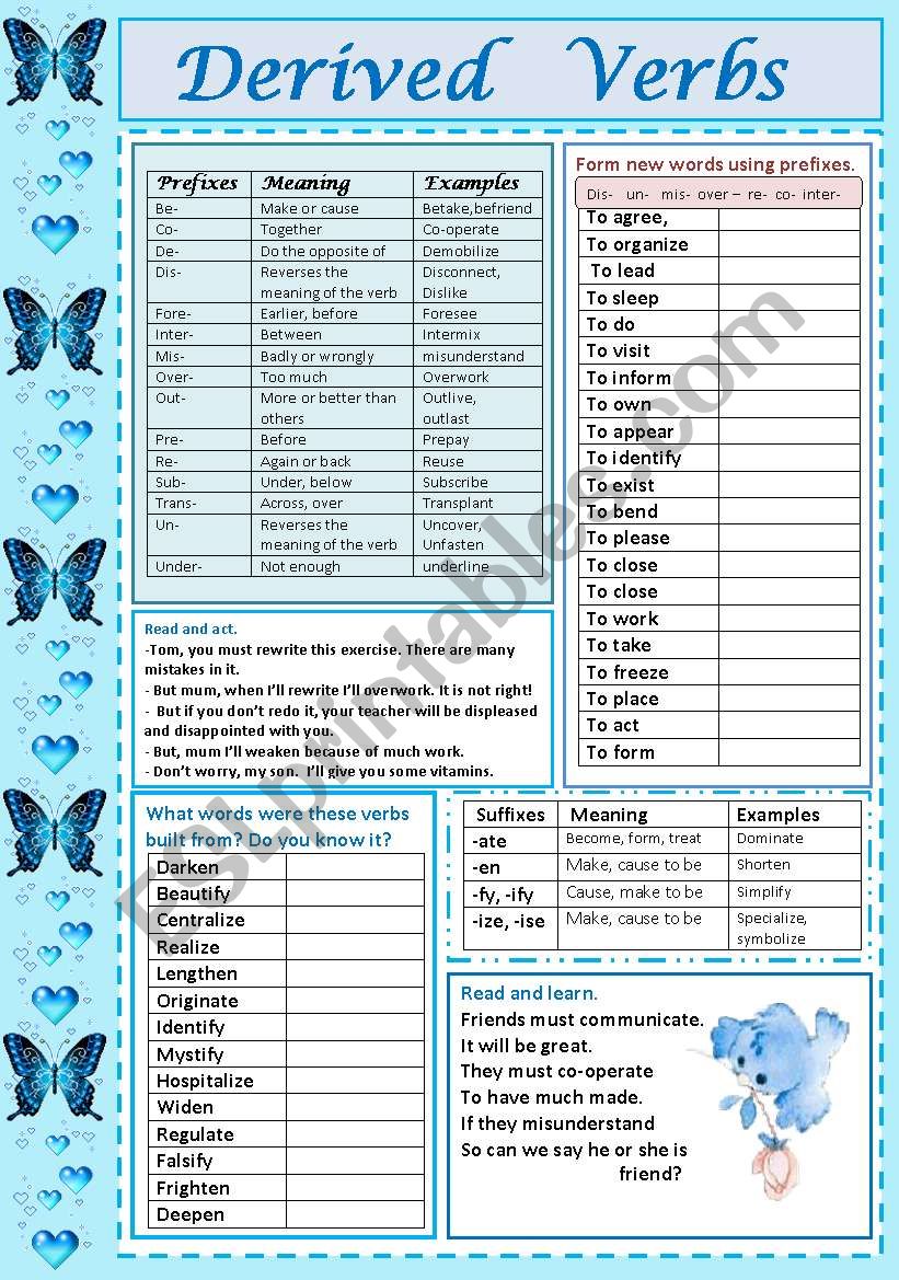 Derved Verbs worksheet