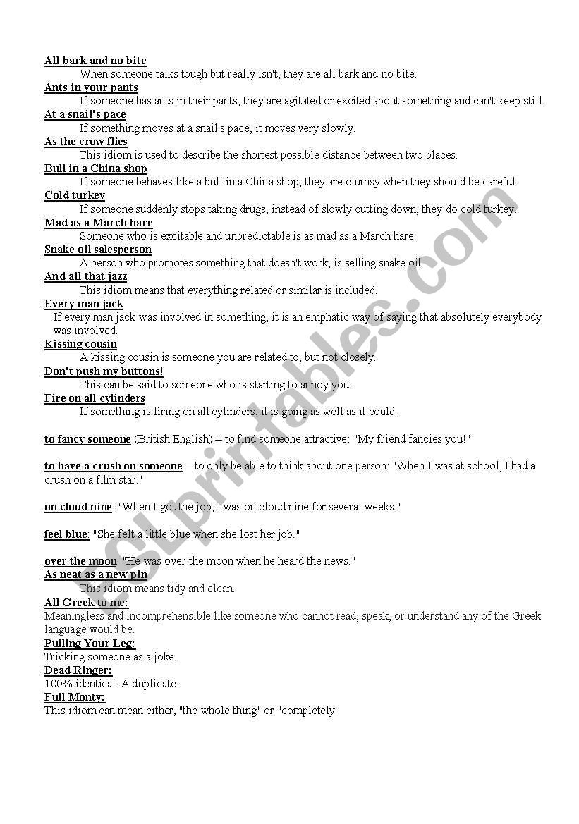 idioms worksheet