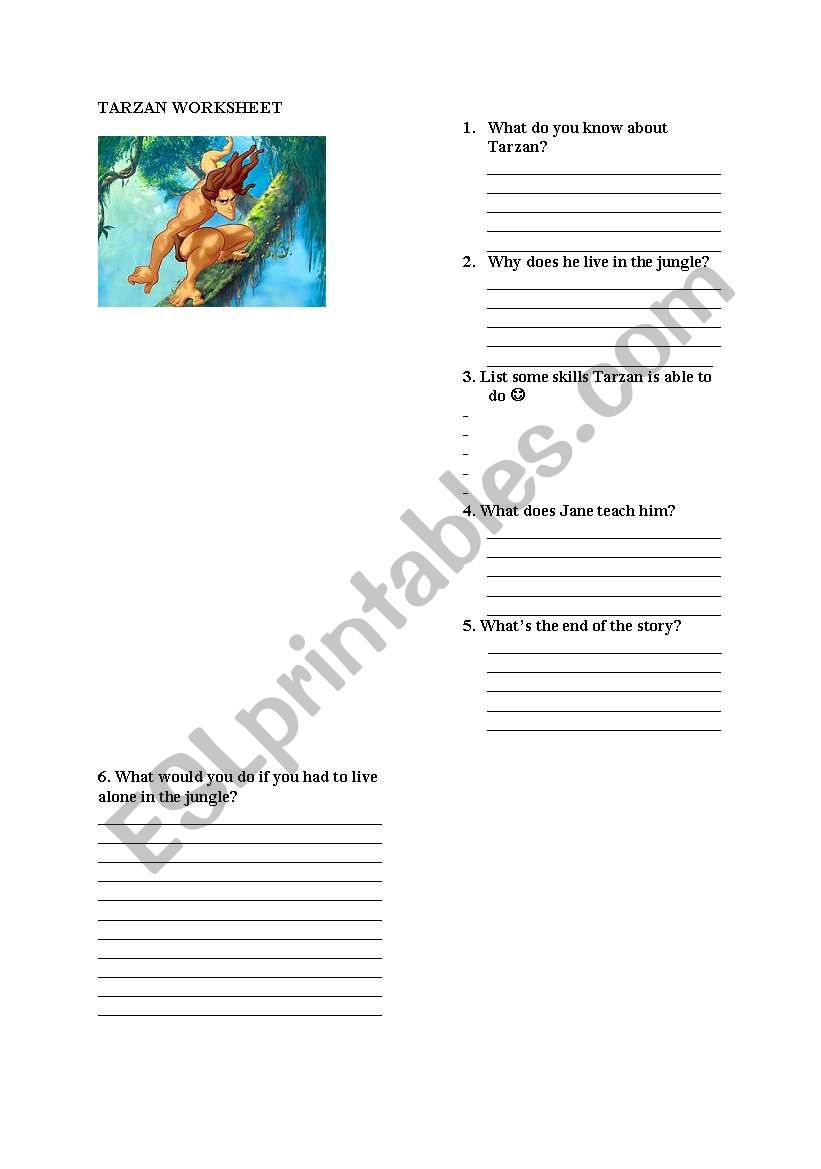 Tarzan worksheet for children worksheet