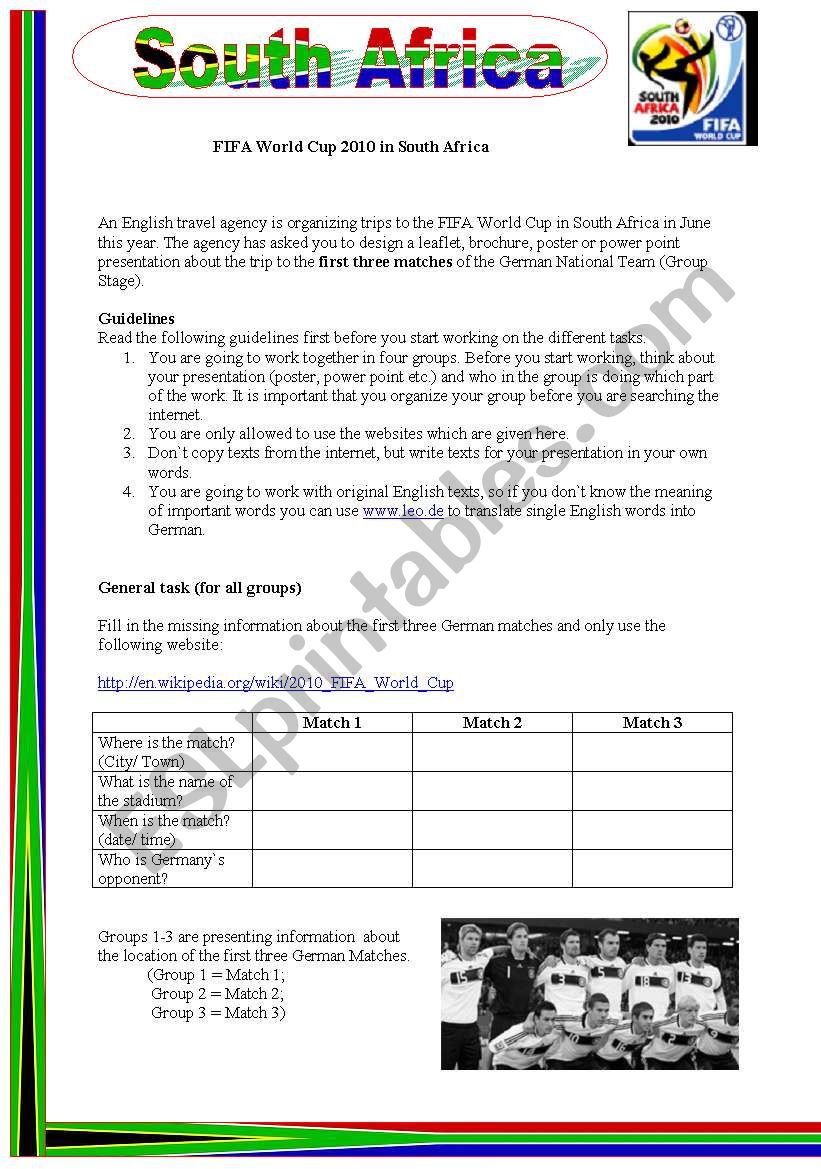 WebQuest South Africa worksheet