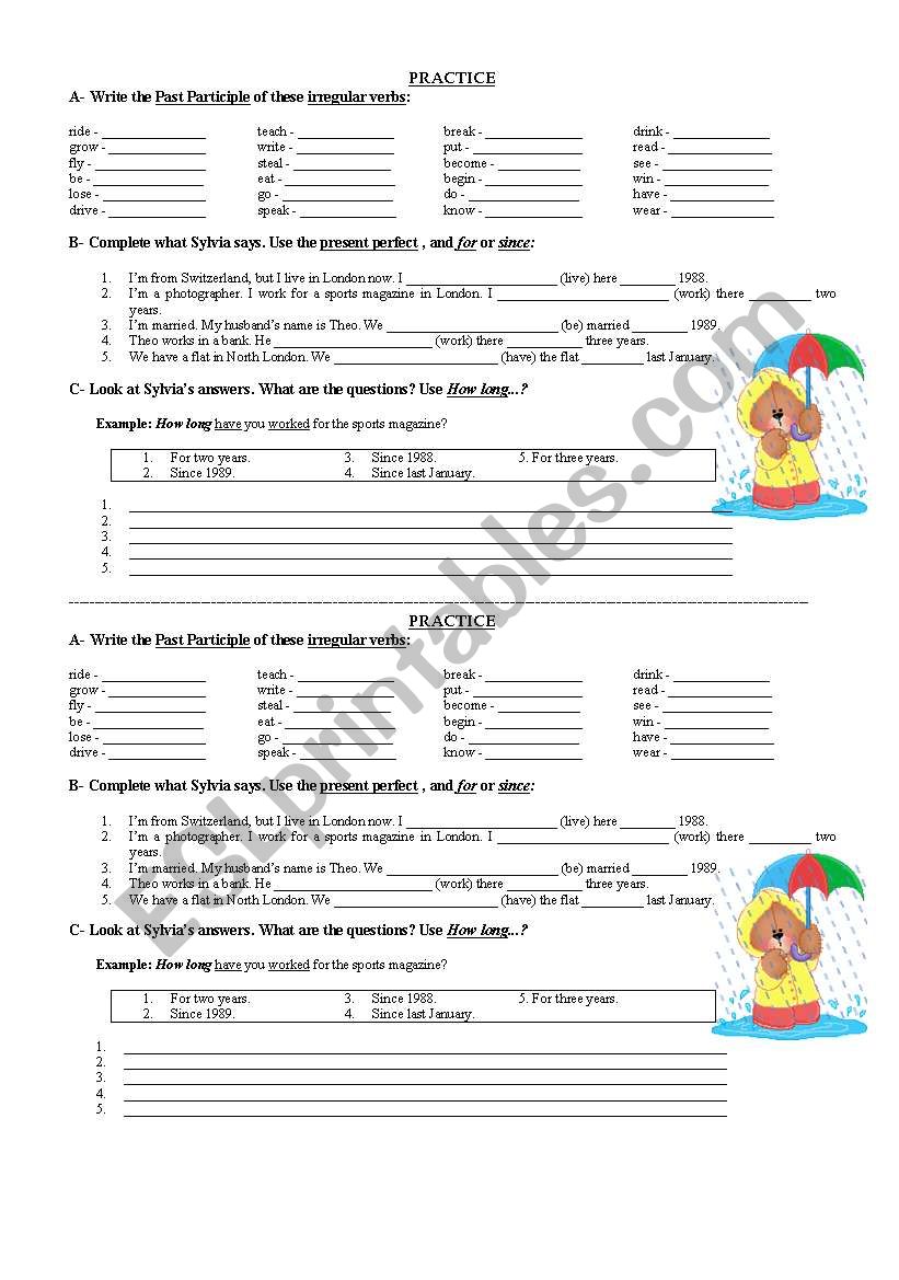 Mini -test Present Perfect worksheet