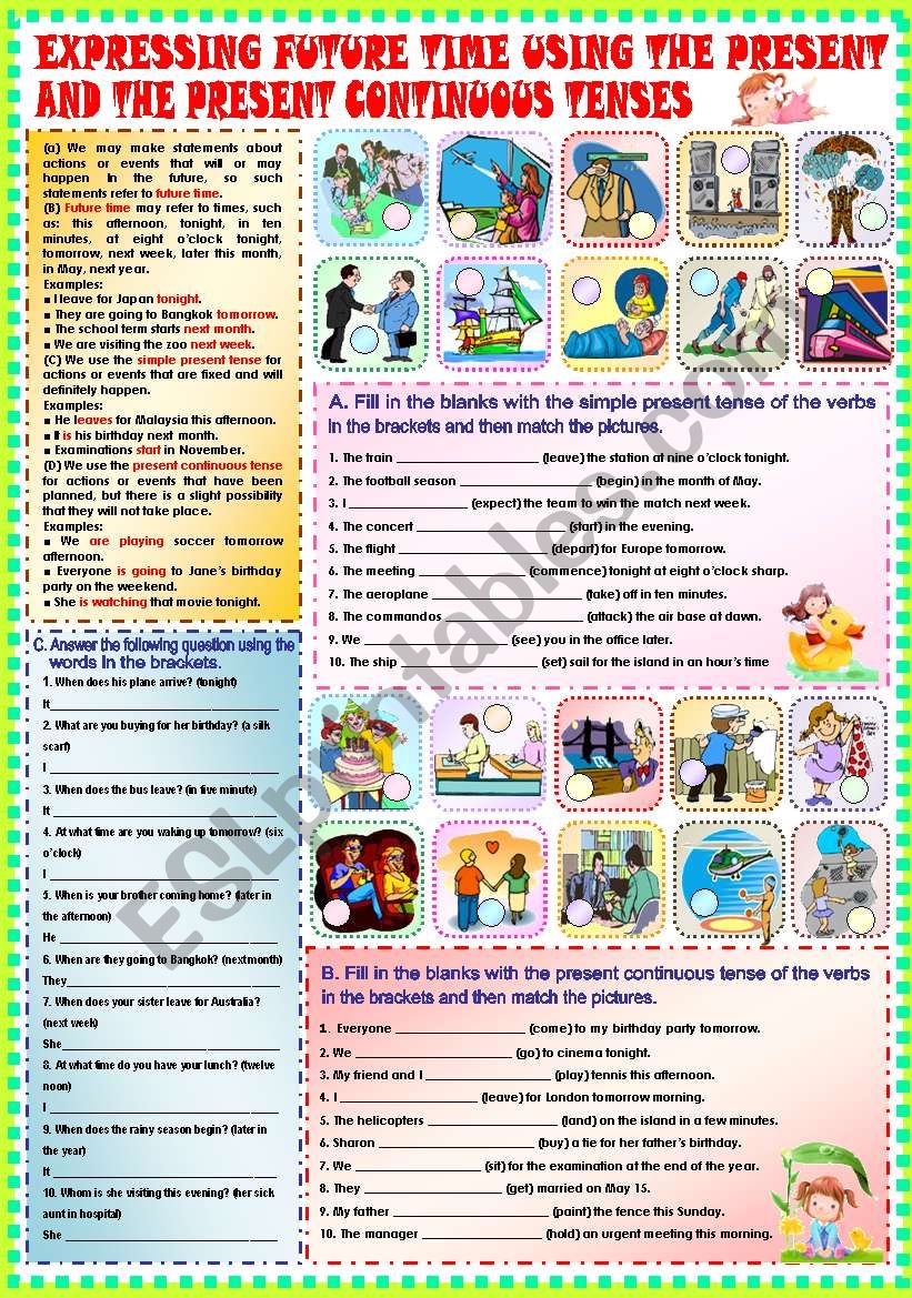 Expressing future time using the present and the present continuous tenses + KEY