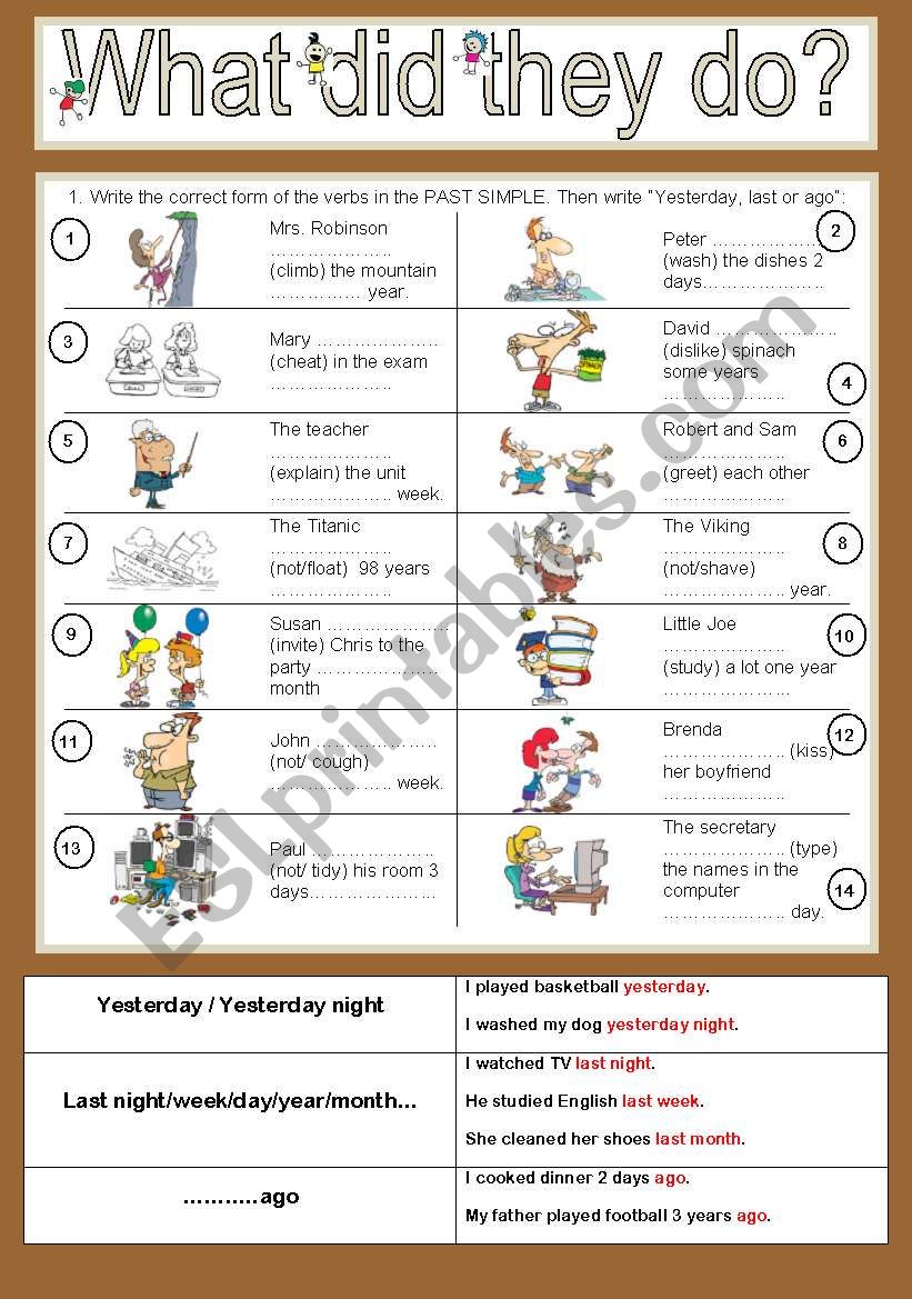 past simple of regular verbs particles esl worksheet by lovinglondon