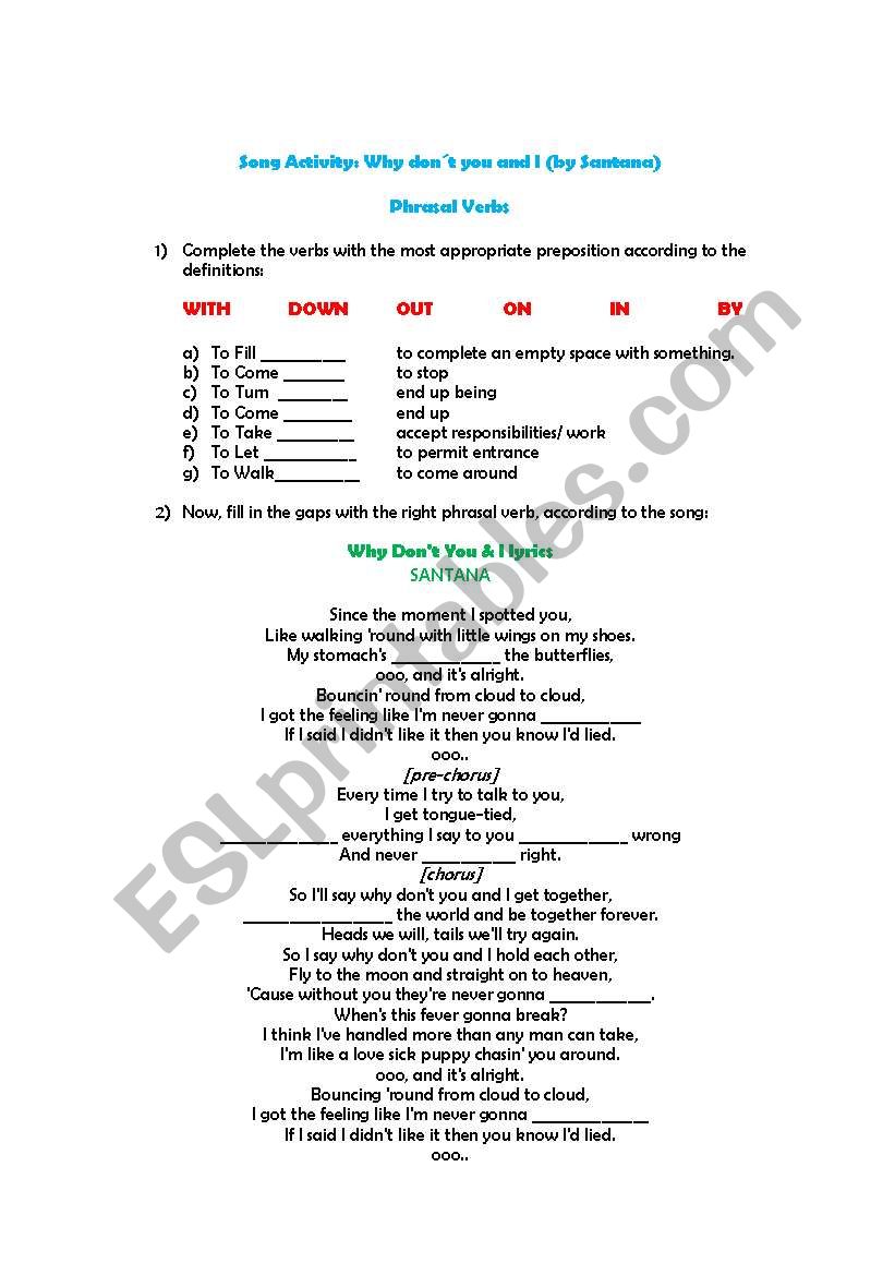 Phrasal Verbs Song Activity worksheet