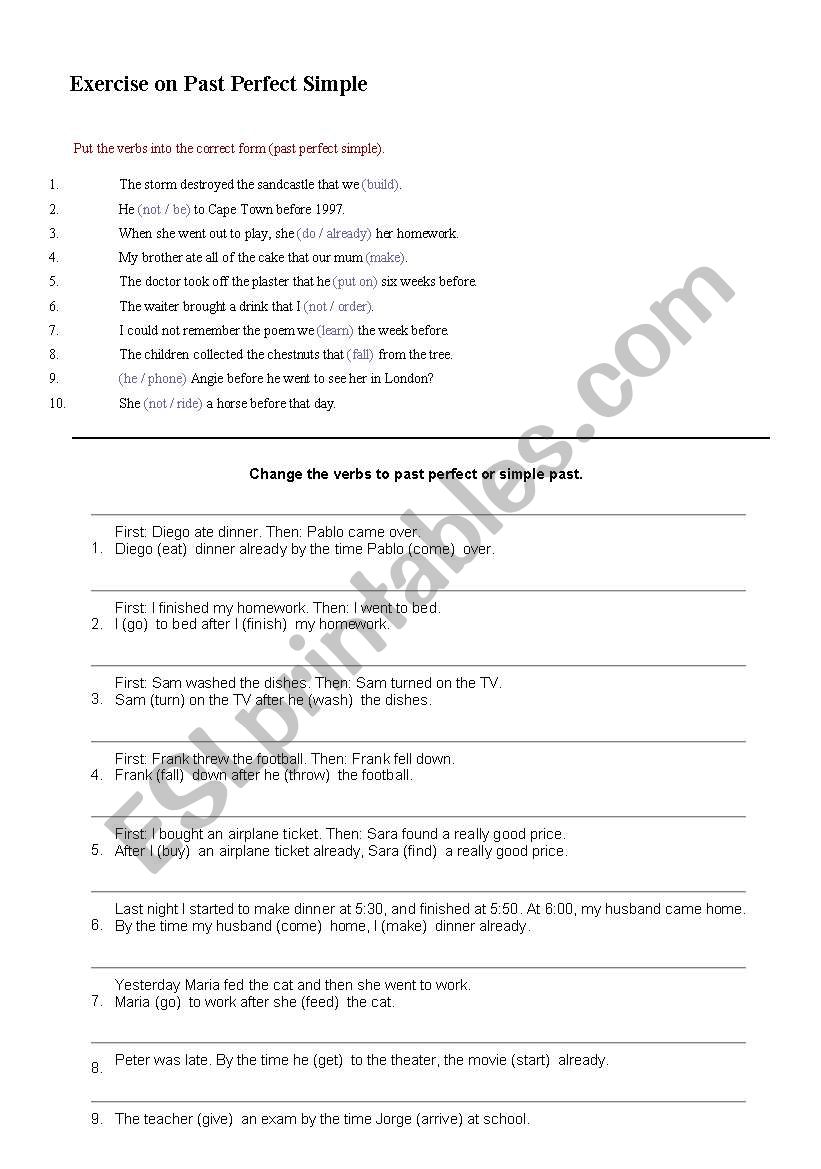 Drills on The Past Perfect Tense