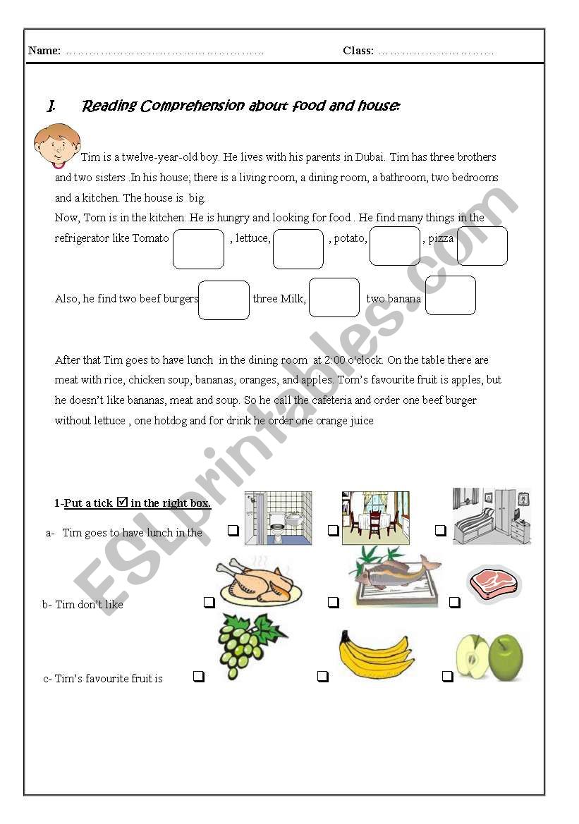 reading comprehension about food 