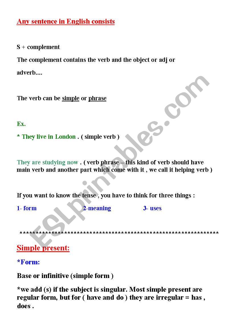  Uses of present simple  worksheet
