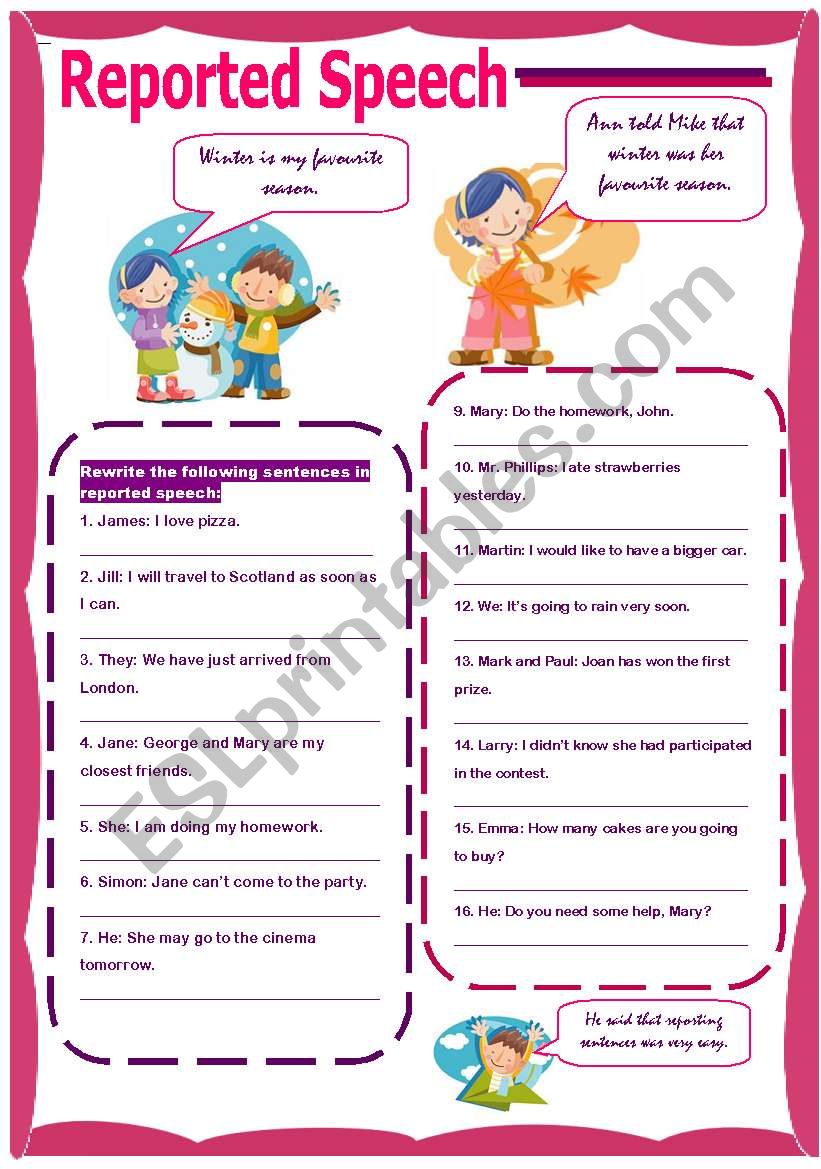 Reported speech worksheet