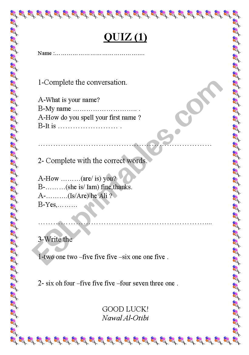 verb to be worksheet