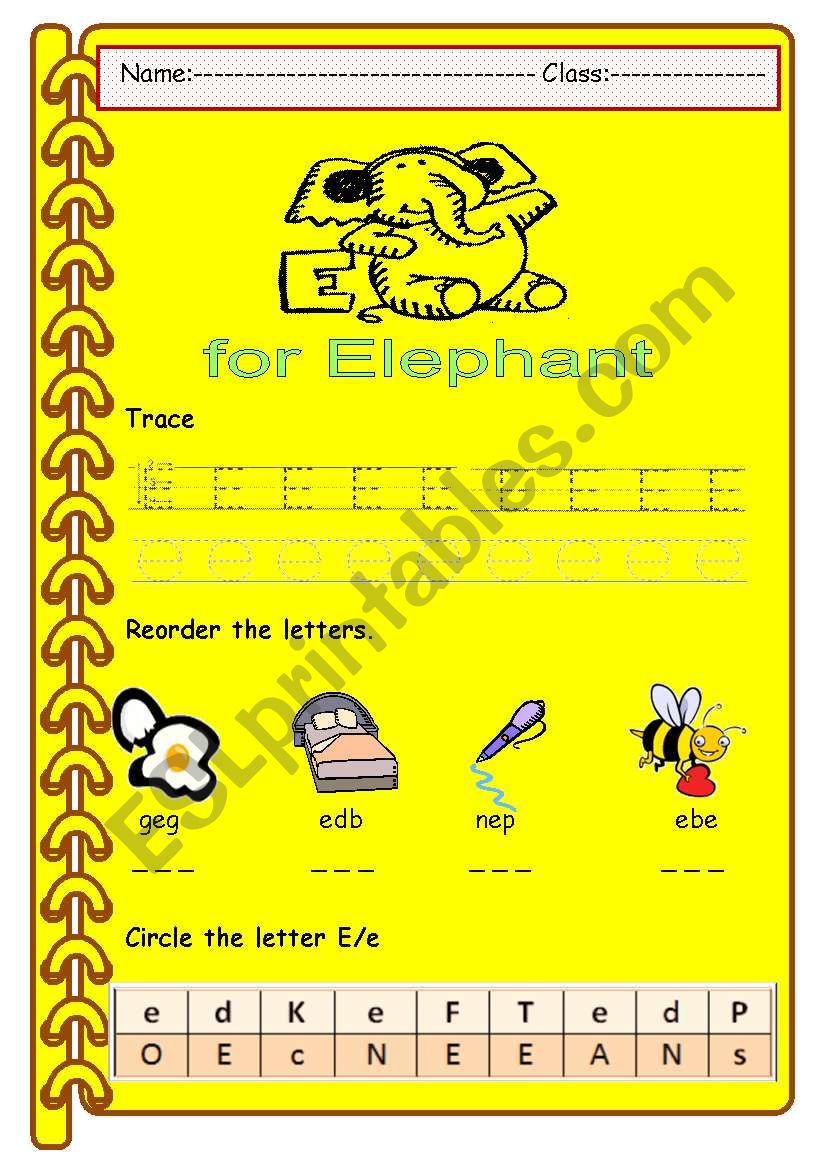 letter E worksheet