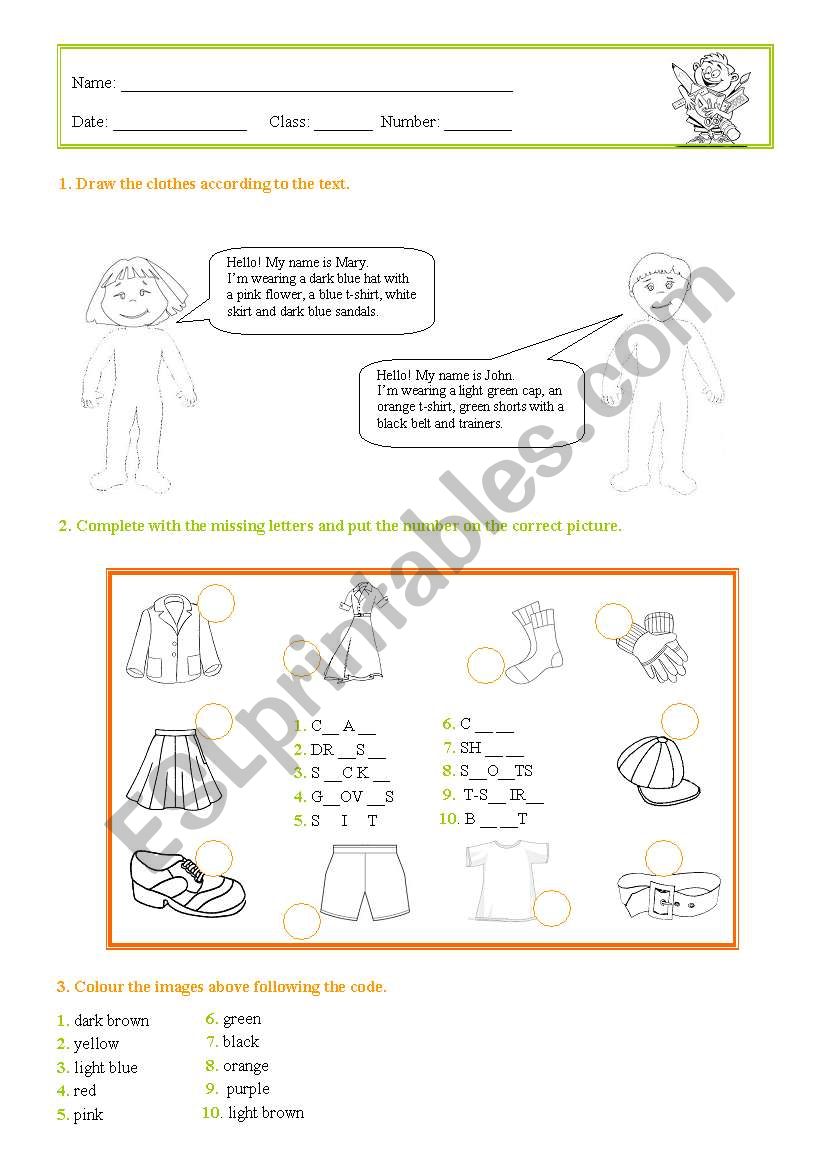 Clothes and colours worksheet