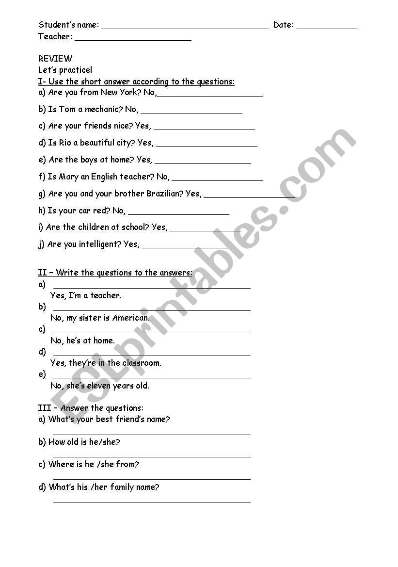 Verb to BE worksheet