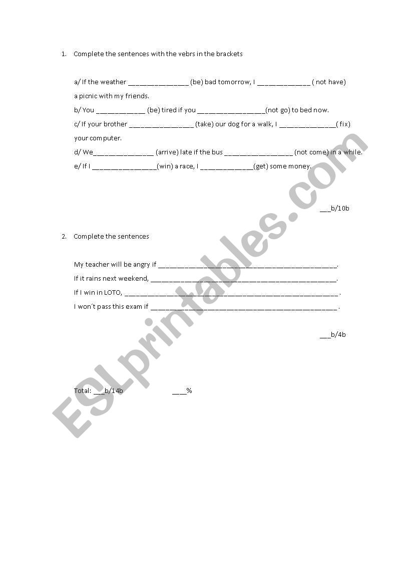 First conditional worksheet