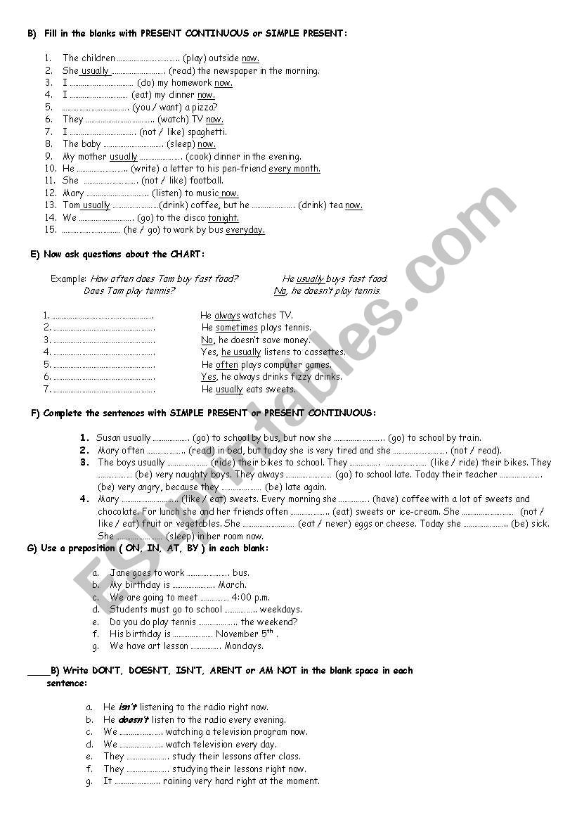Present cont v s present simple esl worksheet by elif hun