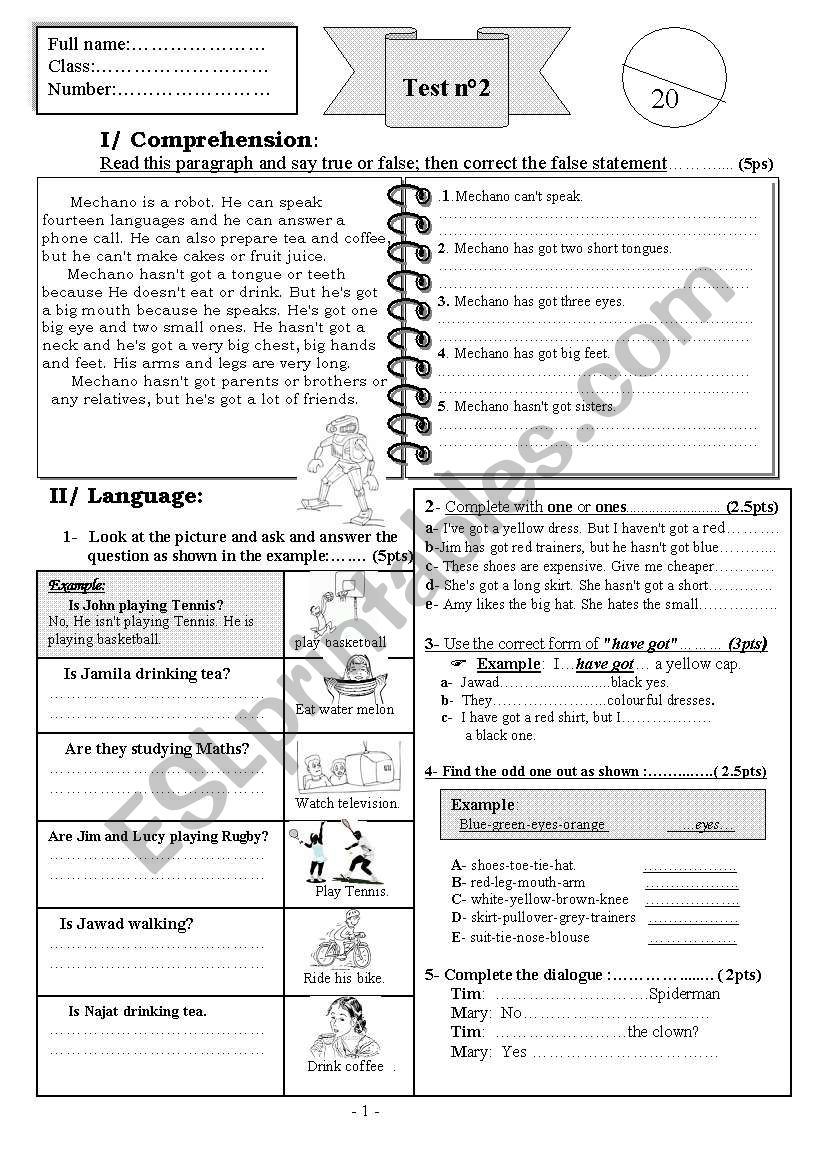 test / review worksheet