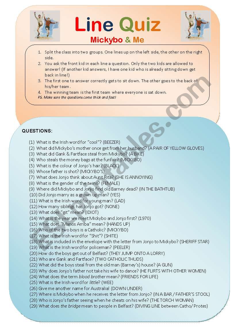 Line Quiz: Mickybo & Me worksheet